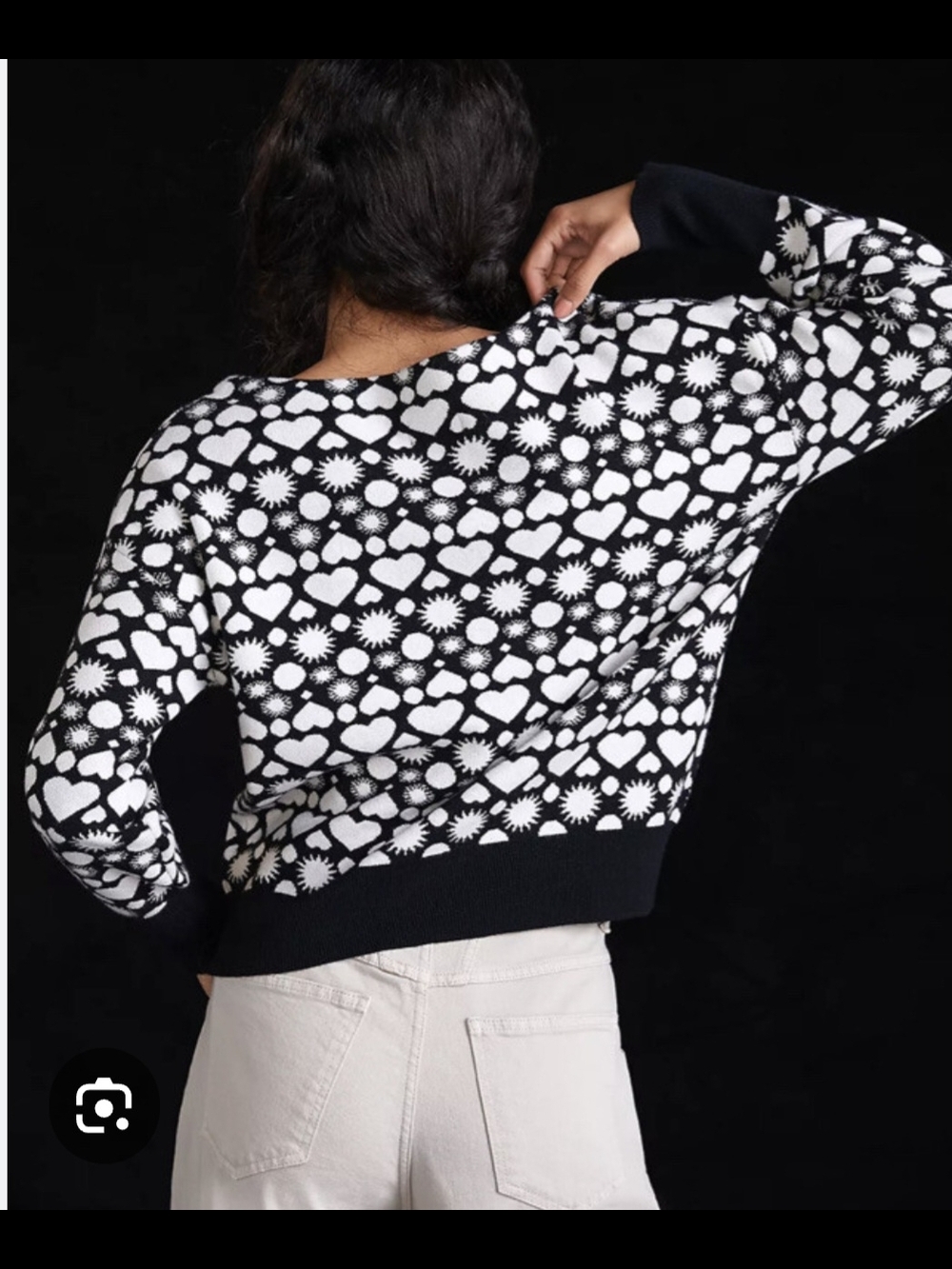Anthropologie Maeve Black and Gray Graphic Knit Sweater Medium